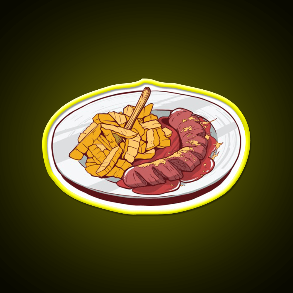Currywurst With French Fries Snack Food Led Neon Sign Rgb Color - Shineneon