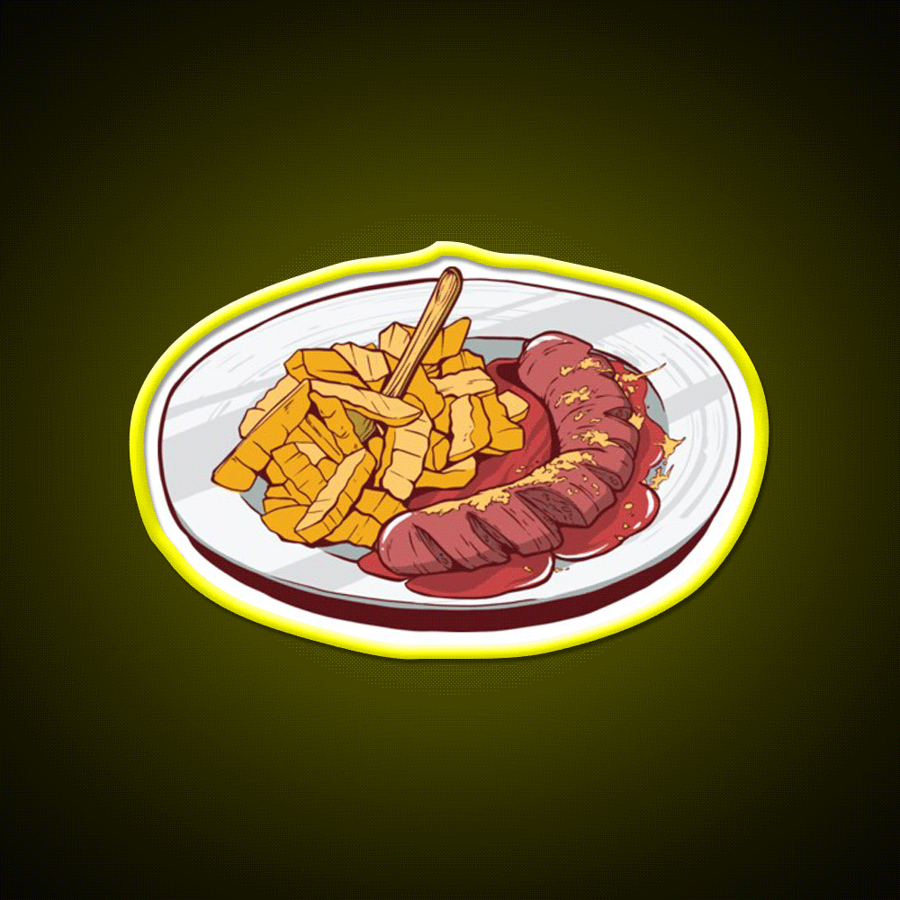 Currywurst With French Fries Snack Food Led Neon Sign Rgb Color - Custom LED neon sign front view