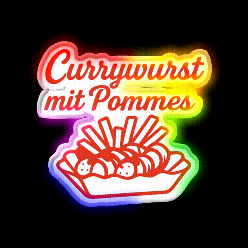 Currywurst With Fries Fast Food Led Neon Sign For Burger Place Rgb Color