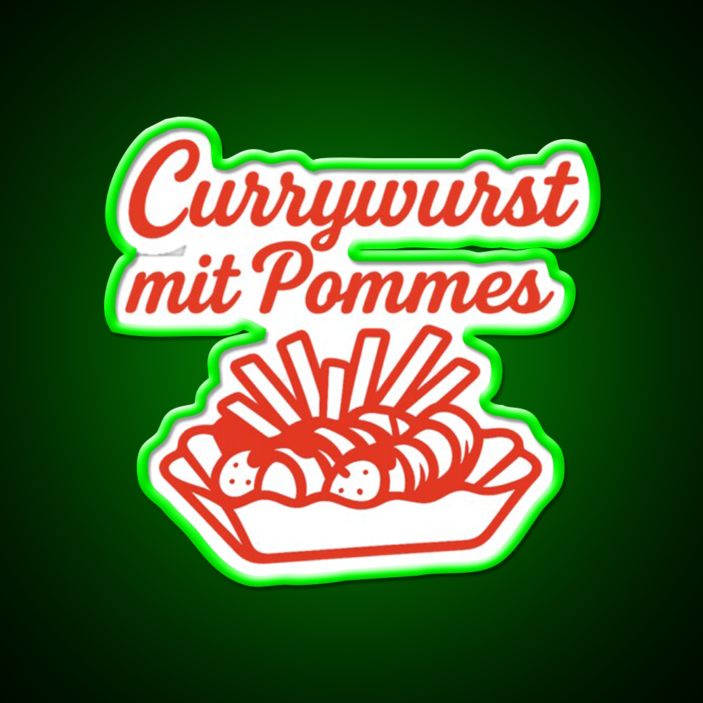 Currywurst With Fries Fast Food Led Neon Sign For Burger Place Rgb Color