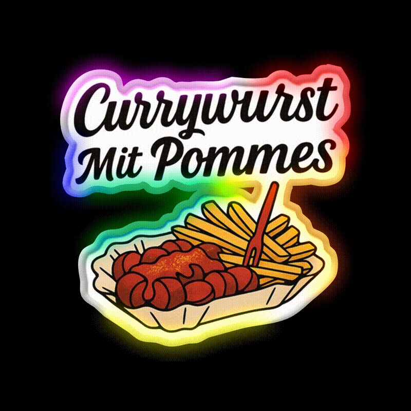 Currywurst With Fries Fast Food Led Neon Sign For Burger Place Wall Art Rgb Color