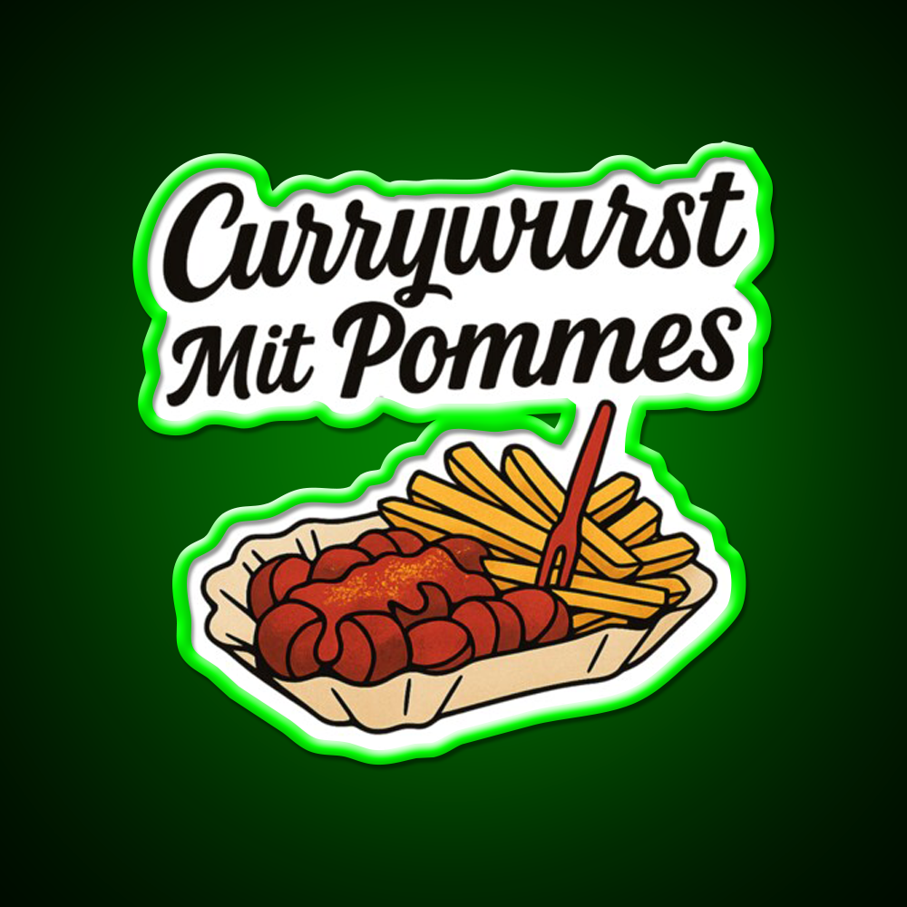 Currywurst With Fries Fast Food Led Neon Sign For Burger Place Wall Art Rgb Color