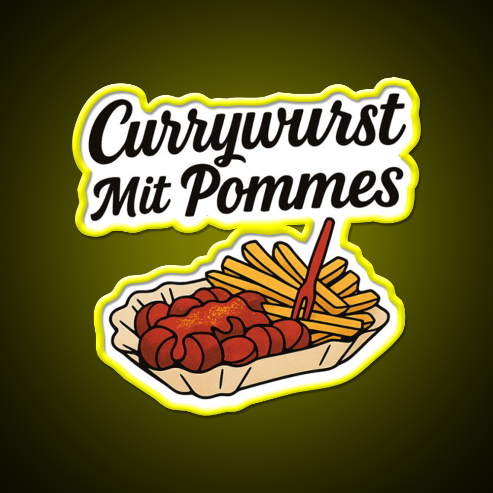 Currywurst With Fries Fast Food Led Neon Sign For Burger Place Wall Art Rgb Color