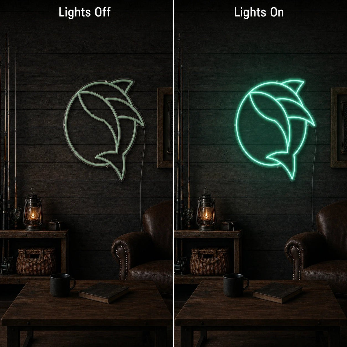 Curved Fish Inside Broken Circle LED Neon Sign - Shineneon