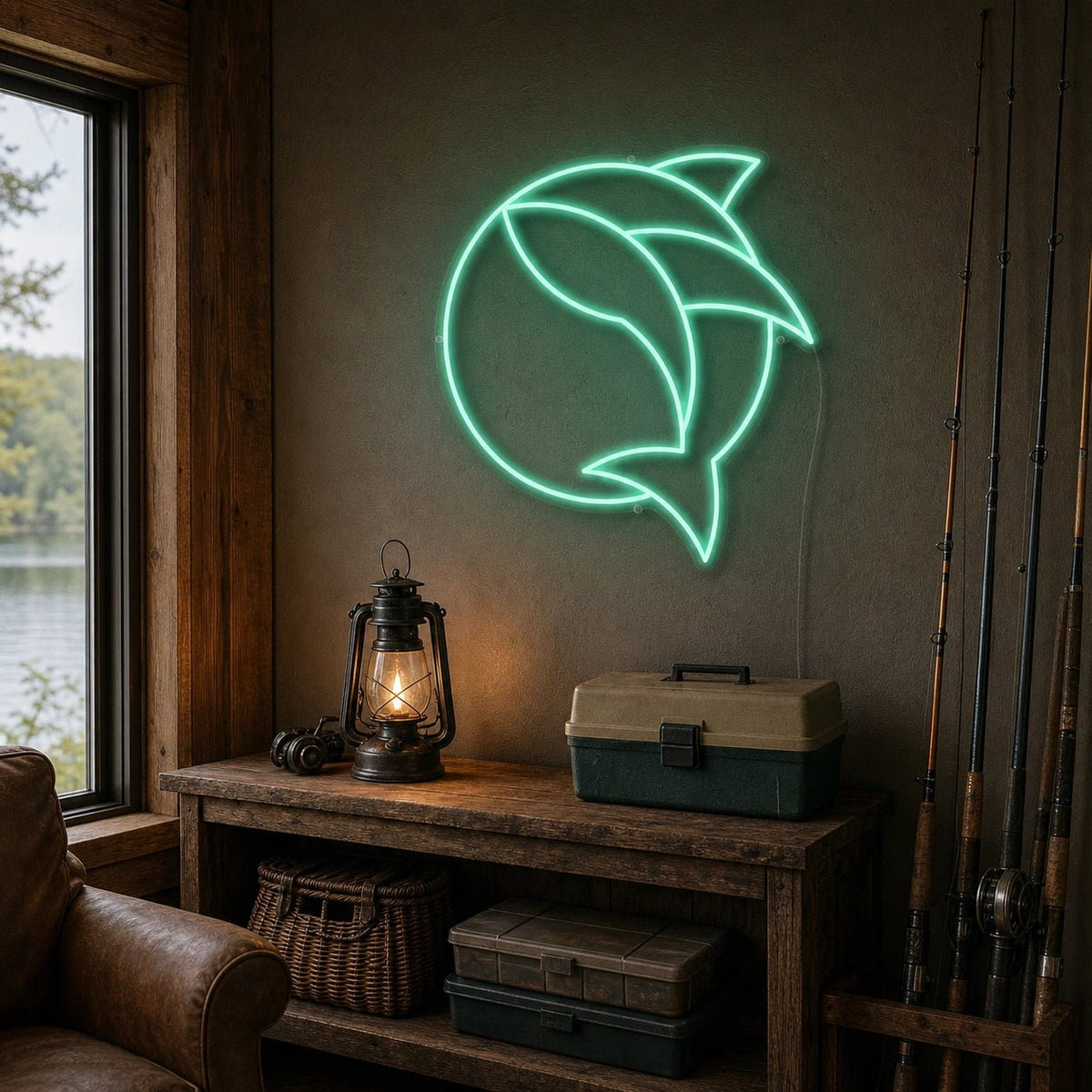 Curved Fish Inside Broken Circle LED Neon Sign - Shineneon