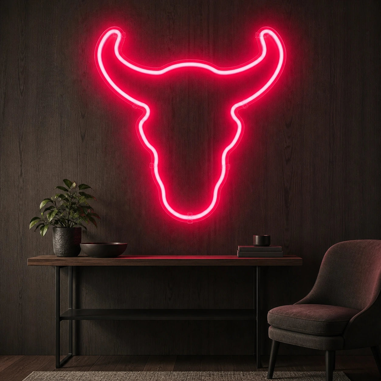 Curved Horn Bull Head Vintage LED Neon Sign size image