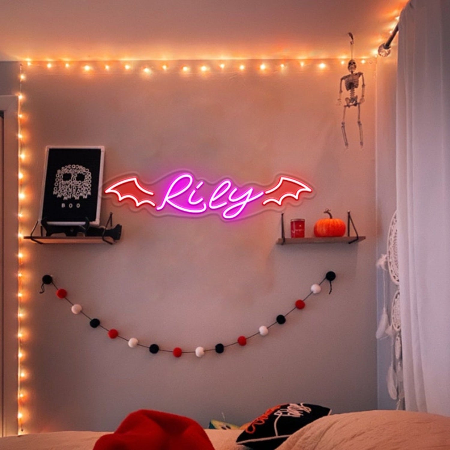Custom Bat Wing Name Sign Halloween Decor | Shineneon