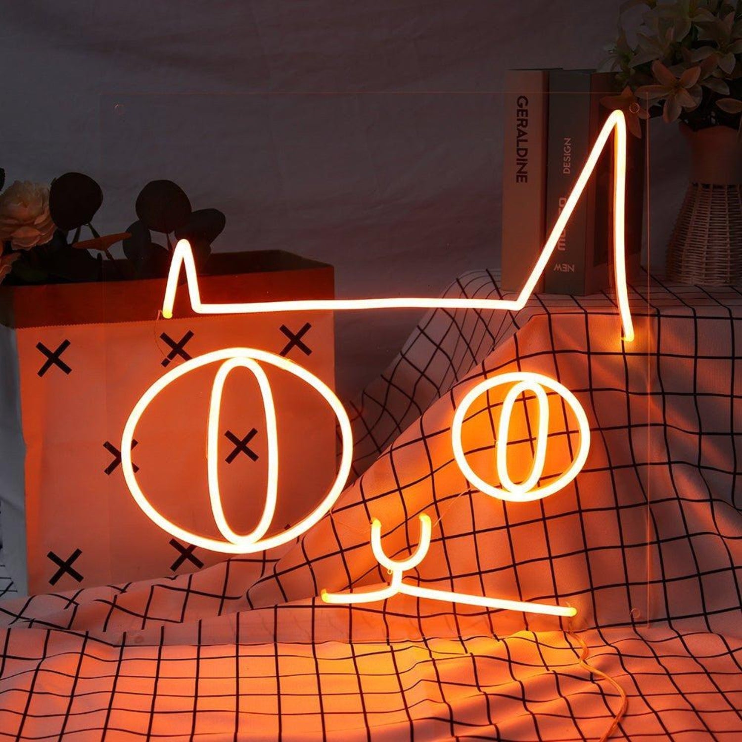 Custom Cartoon Cat Face Warm Yellow Led Neon Sign For Home Decor | Shineneon