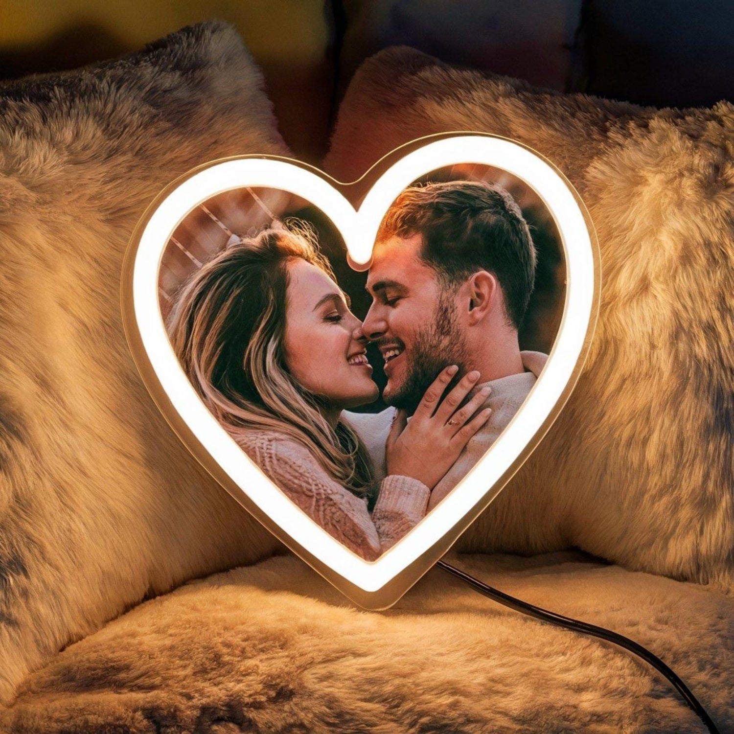 Custom Couple Photo Warm White Heart Led Neon Sign For Bedroom Decor | Shineneon