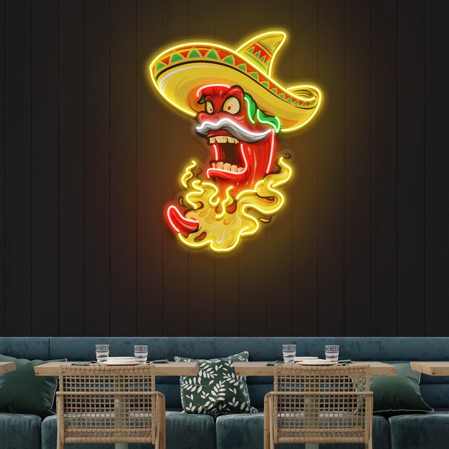 Custom Name Mexican Chili Pepper Sombrero Uv Printed Led Neon Sign Artwork For Bar Decor | Shineneon