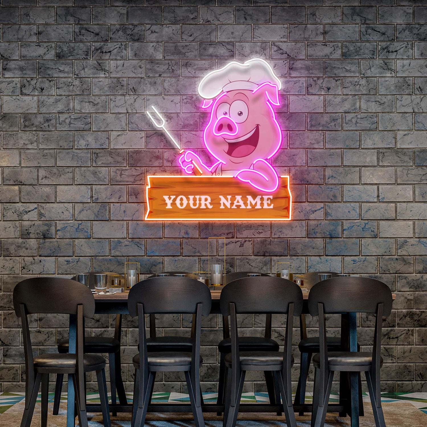Custom Pig Chef Bbq Uv Printed Led Neon Sign Artwork For Home Restaurant Decor | Shineneon