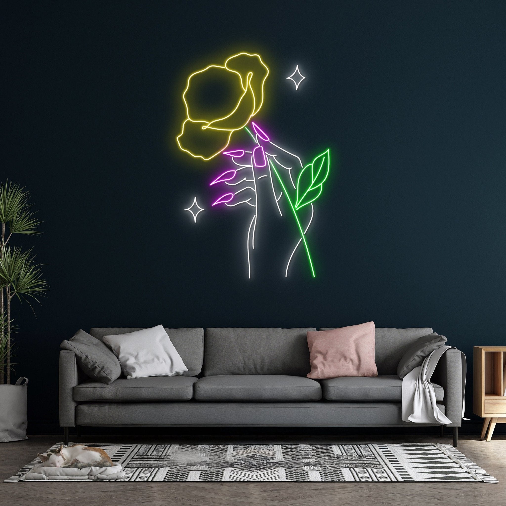 Custom Woman Nail Holding Flower Neon Sign Personalized Salon Led Light - Shineneon