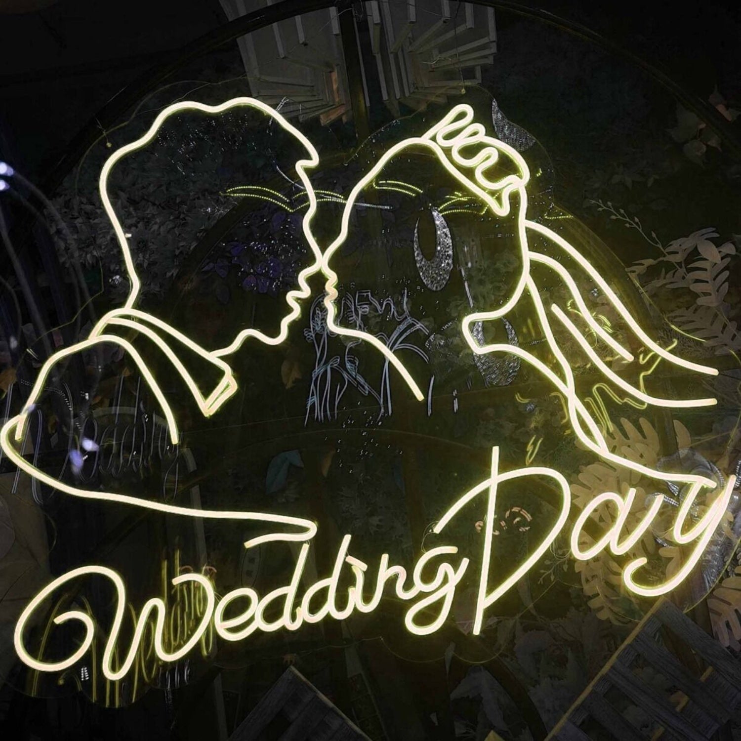 Customize Wedding Day Romantic Kissing Couple Portrait Neon Sign | Shineneon