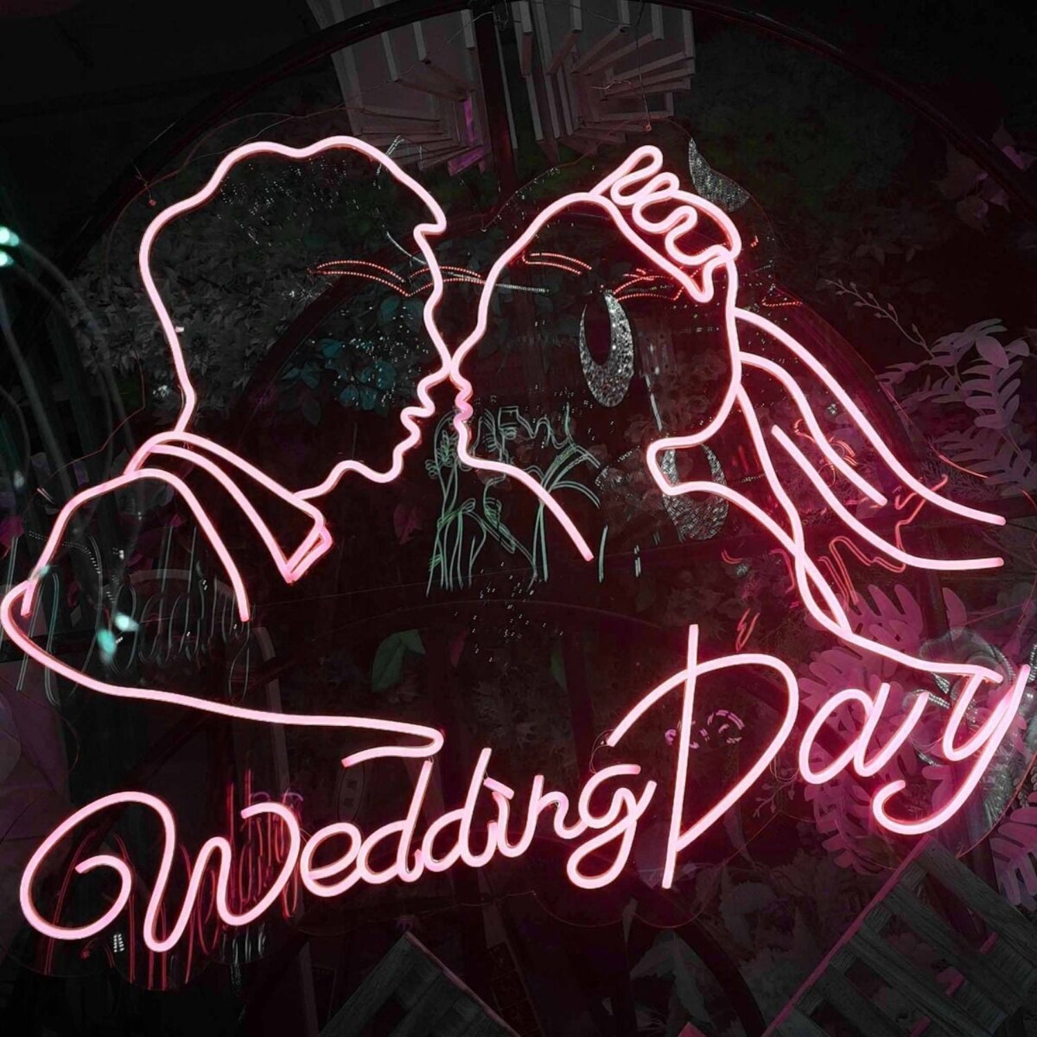 Customize Wedding Day Romantic Kissing Couple Portrait Neon Sign | Shineneon