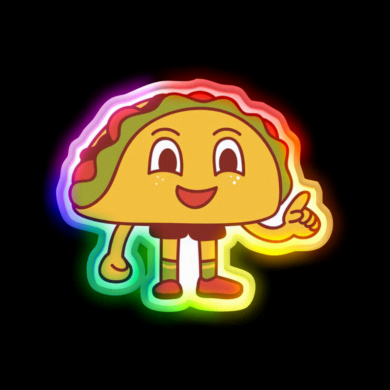 Cut Burger Sandwich Taco Led Neon Sign Mexican Food Sign Rgb Color - LED neon sign close-up detail