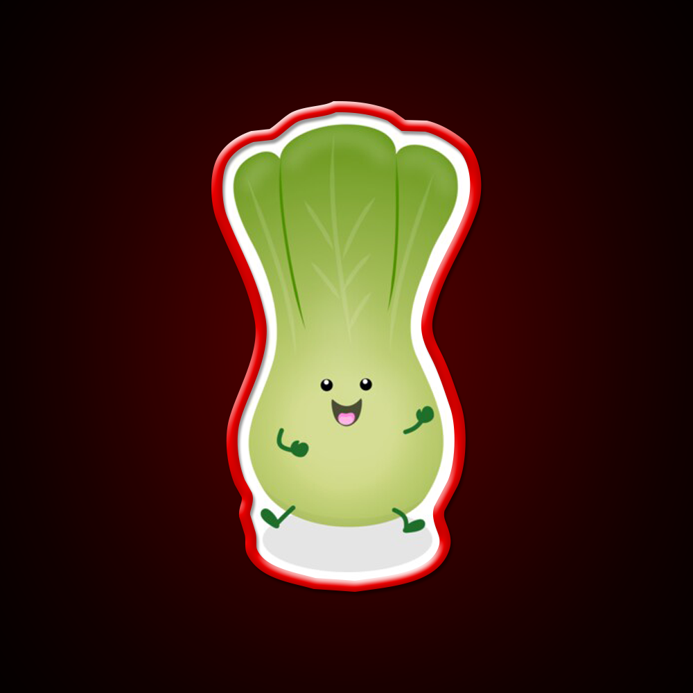 Cute Baby Bok Choy Cartoon Illustration Led Neon Sign Chinese Food Rgb Color