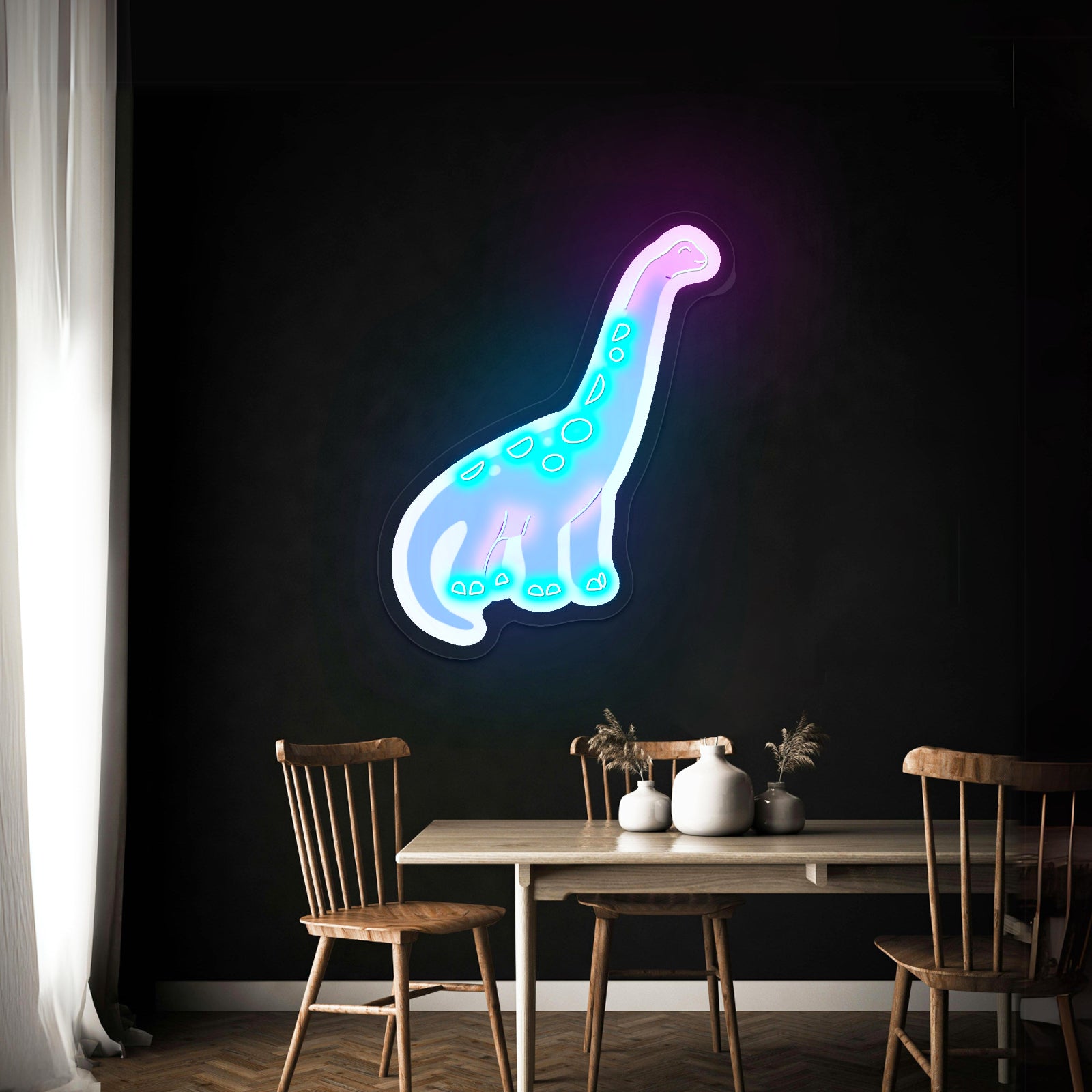 Cute Blue Long Neck Dinosaur Neon Signs