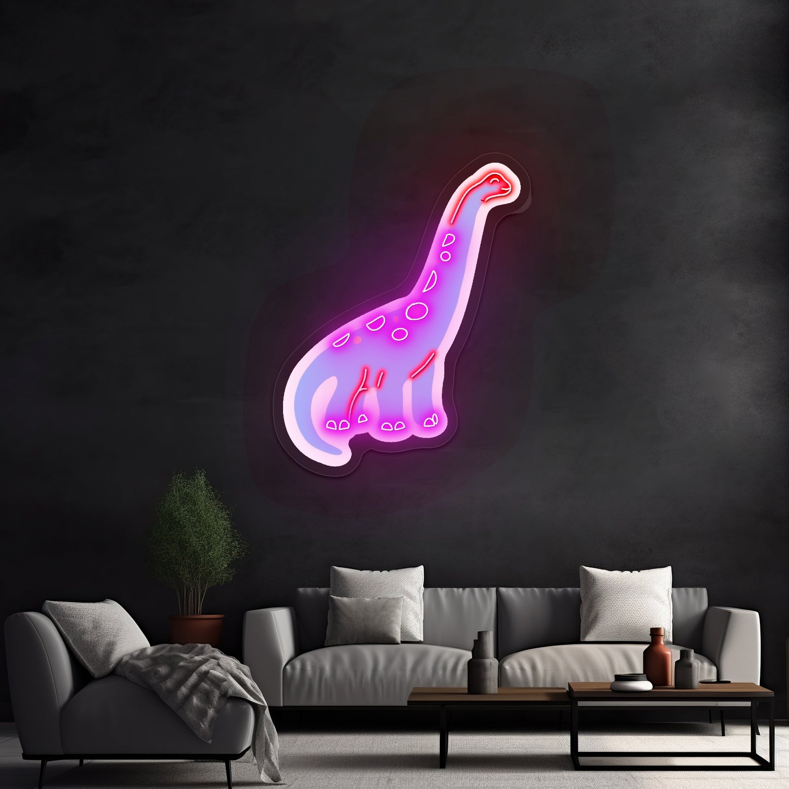 Cute Blue Long Neck Dinosaur Neon Signs