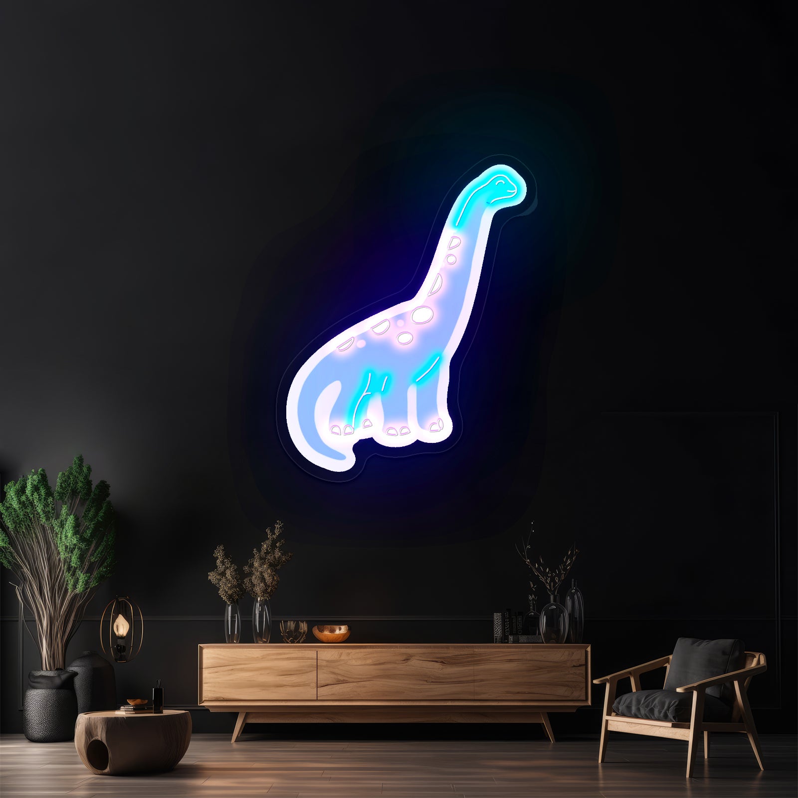 Cute Blue Long Neck Dinosaur Neon Signs