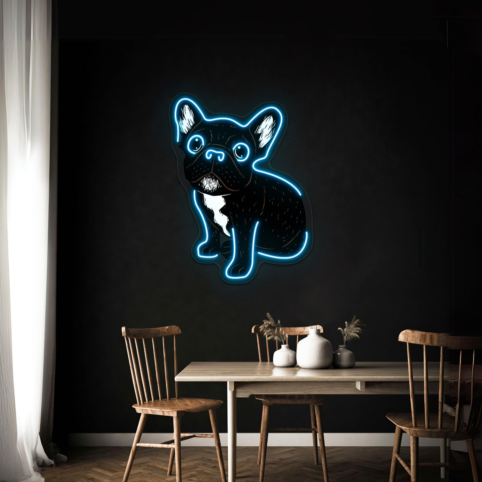 Cute Brindle Frenchie Puppy Artwork Business Led Sign