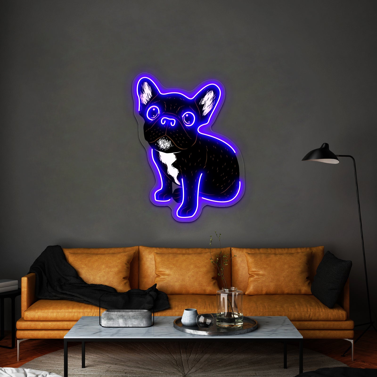 Cute Brindle Frenchie Puppy Artwork Business Led Sign
