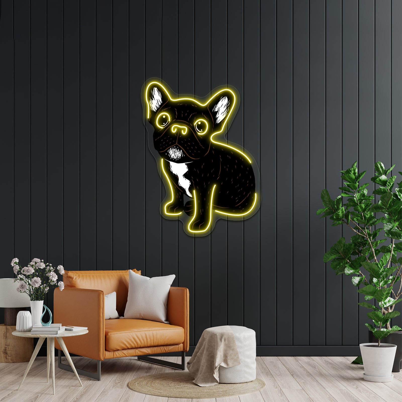 Cute Brindle Frenchie Puppy Artwork Business Led Sign