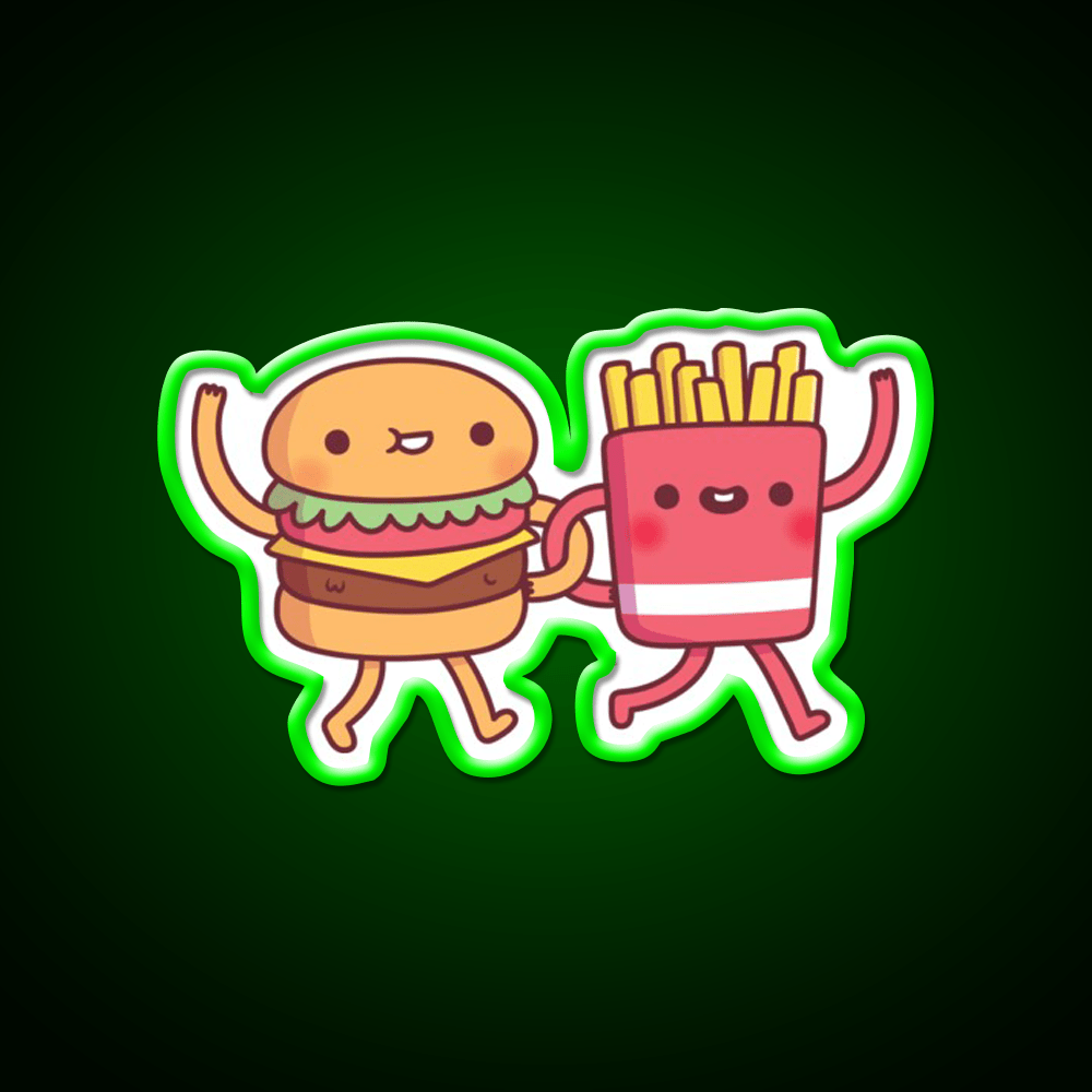Cute Burger And Fries Linking Fast Food Led Neon Sign For Burger Place Rgb Color - Shineneon