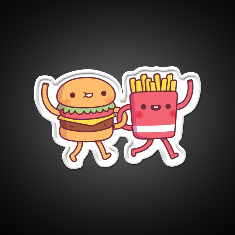 Cute Burger And Fries Linking Fast Food Led Neon Sign For Burger Place Rgb Color