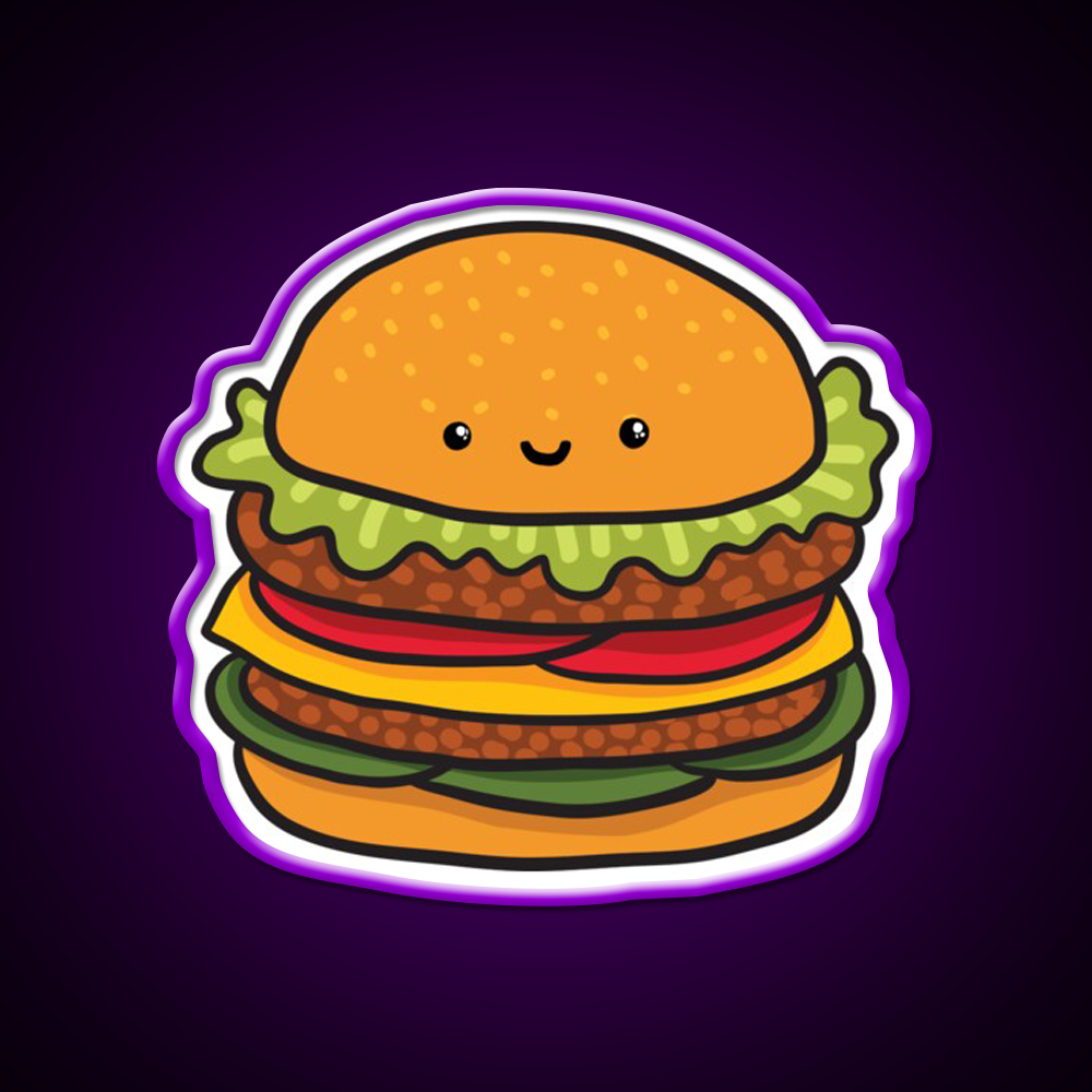 Cute Burger Hamburger Fast Food Led Neon Sign For Burger Place Rgb Color