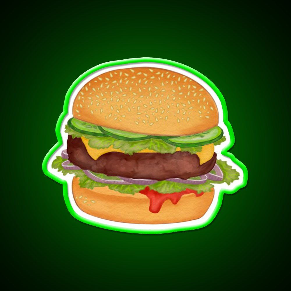 Cute Burger Print Fast Food Led Neon Sign For Burger Place Rgb Color