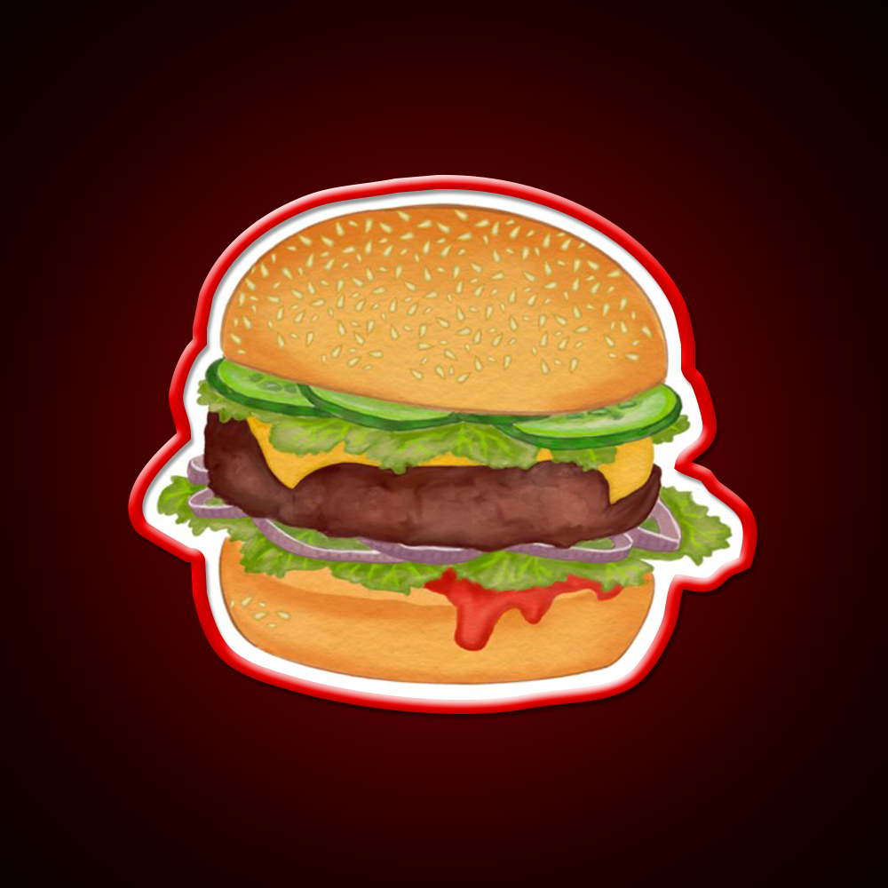 Cute Burger Print Fast Food Led Neon Sign For Burger Place Rgb Color