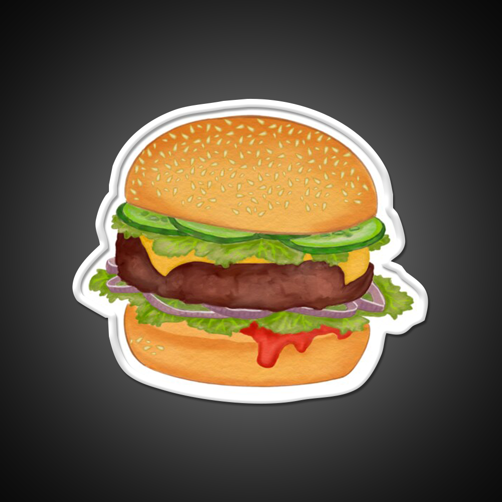 Cute Burger Print Fast Food Led Neon Sign For Burger Place Rgb Color