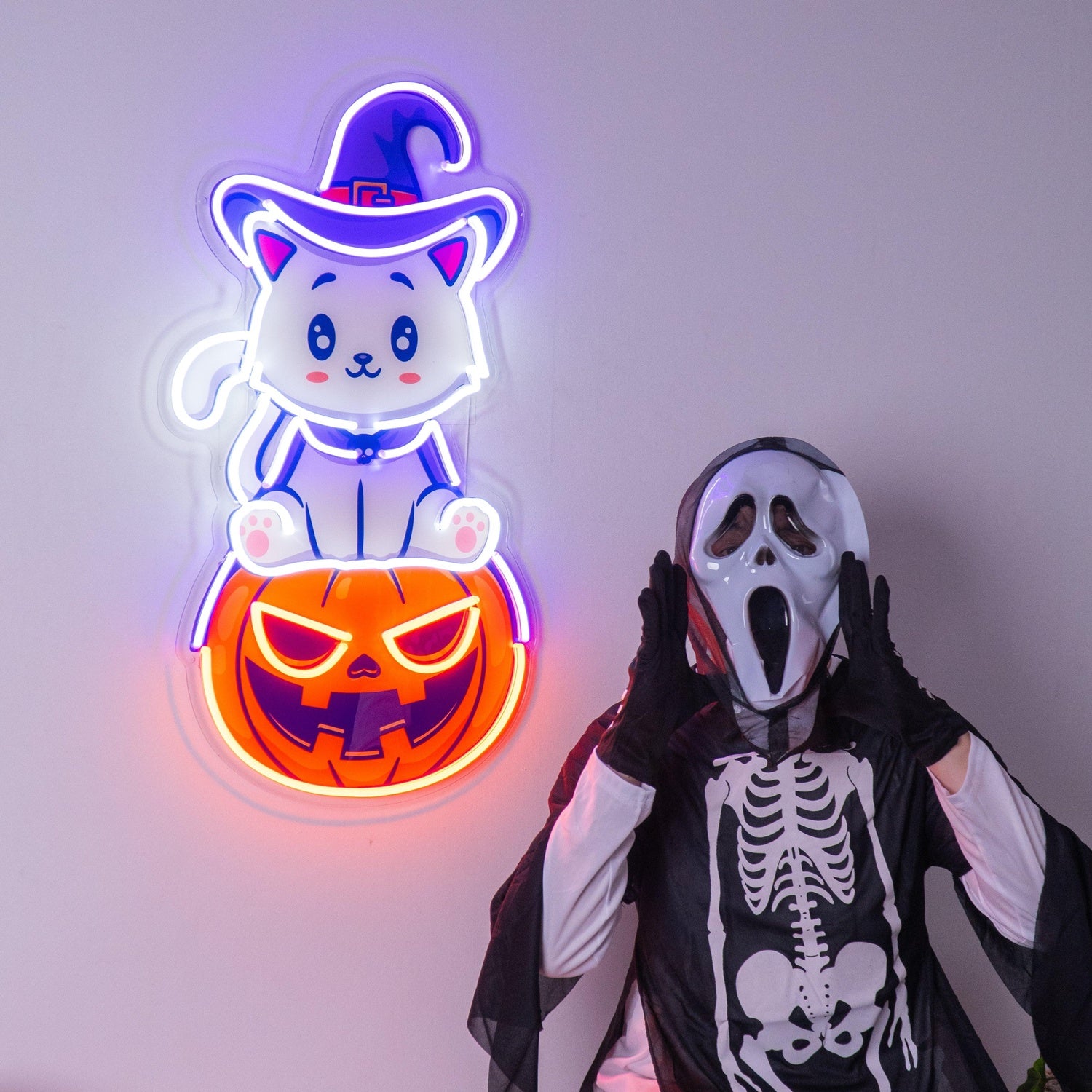 Cute Cartoon Cat On Pumpkin Halloween Uv Printed Led Neon Sign | Shineneon