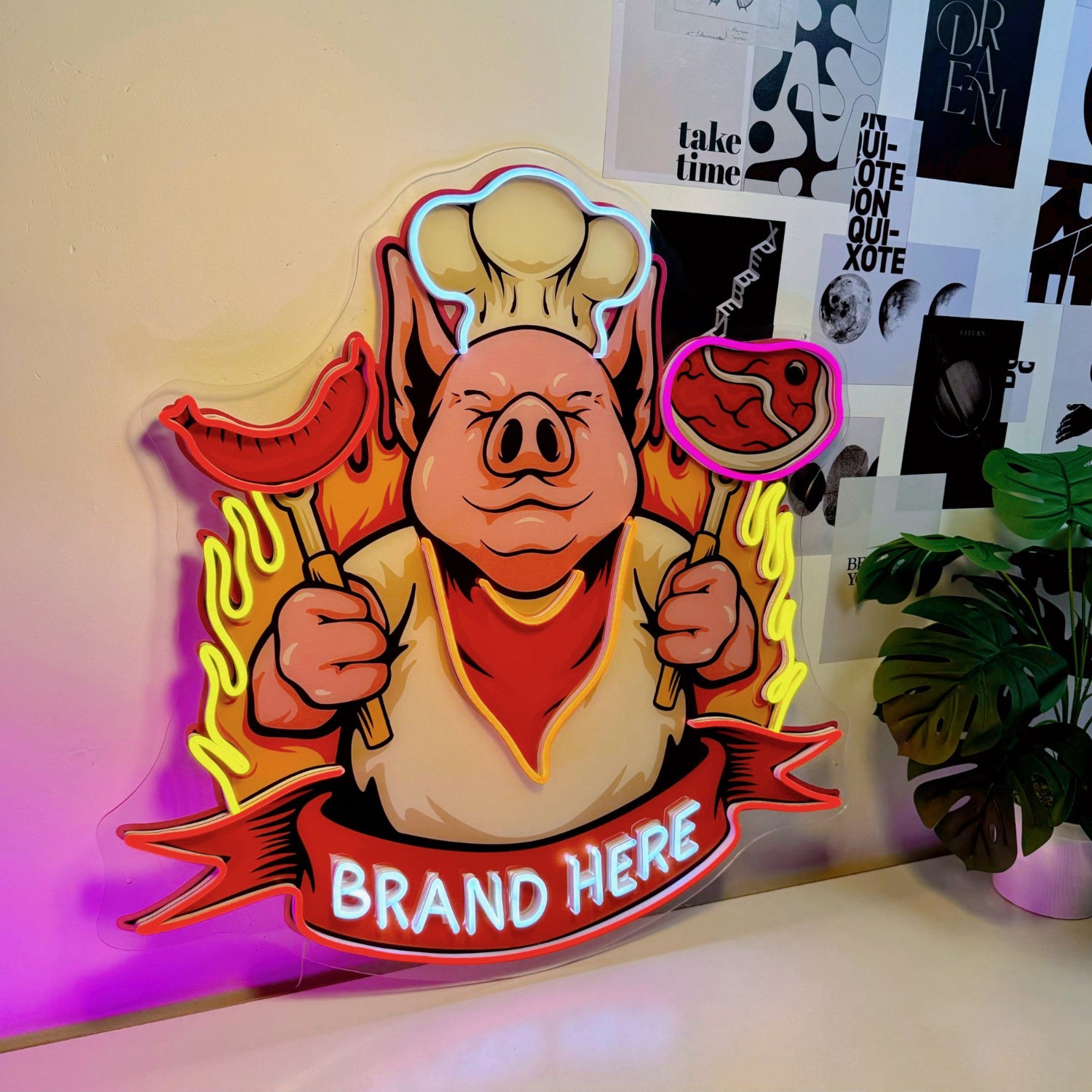 Cute Chef Pig Delicious Barbeque Meat Acrylic Led Neon Sign | Shineneon