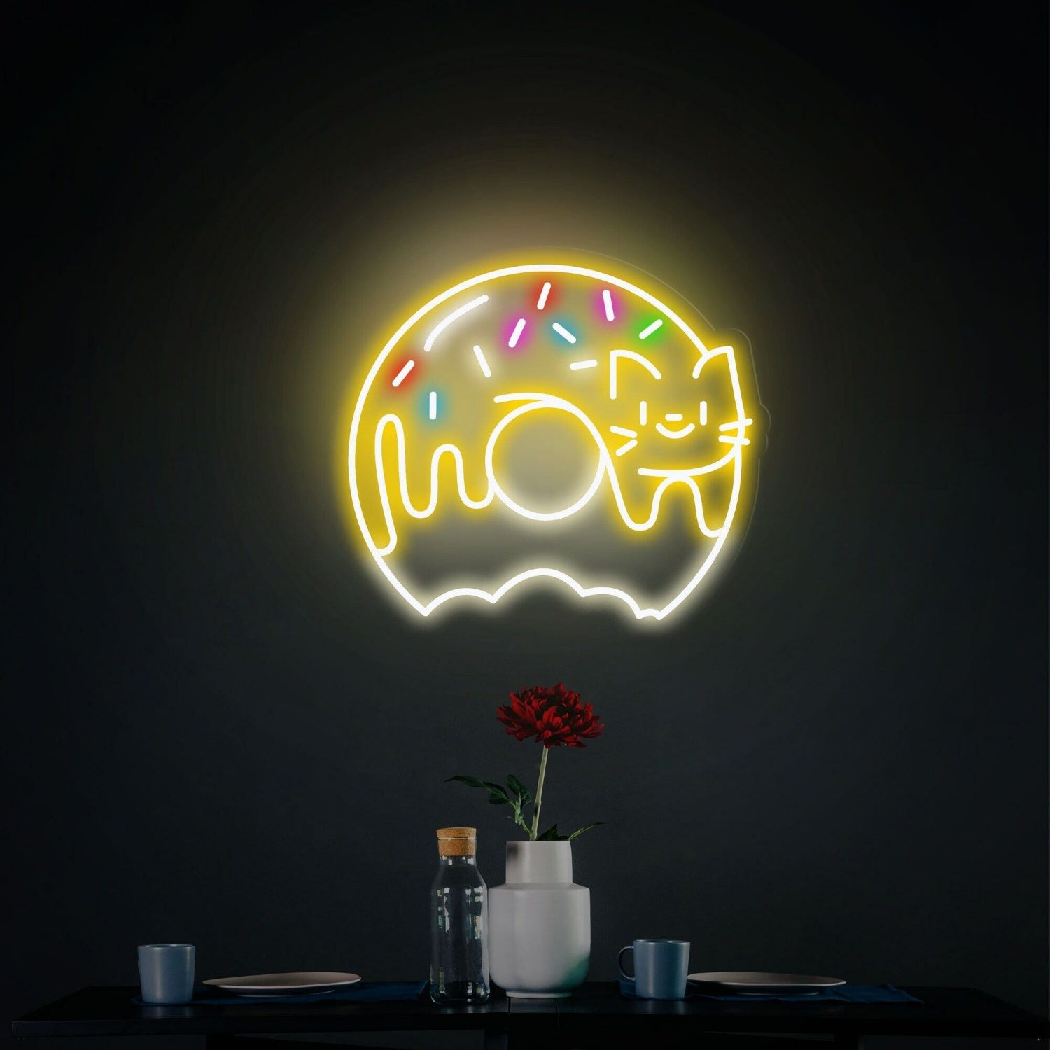 Cute Donut Cat Led Neon Sign Sweet Donuts Sign Wall Decor | Shineneon