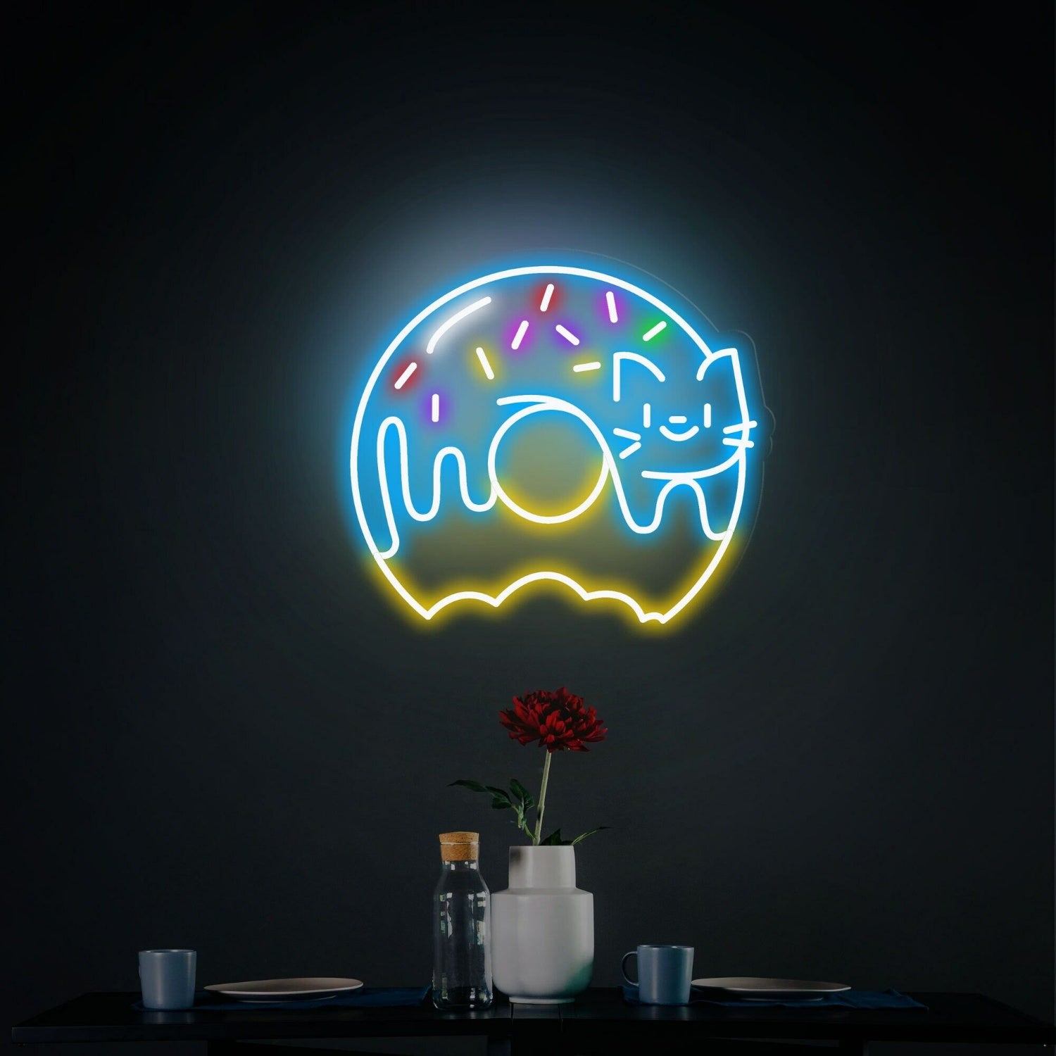 Cute Donut Cat Led Neon Sign Sweet Donuts Sign Wall Decor | Shineneon