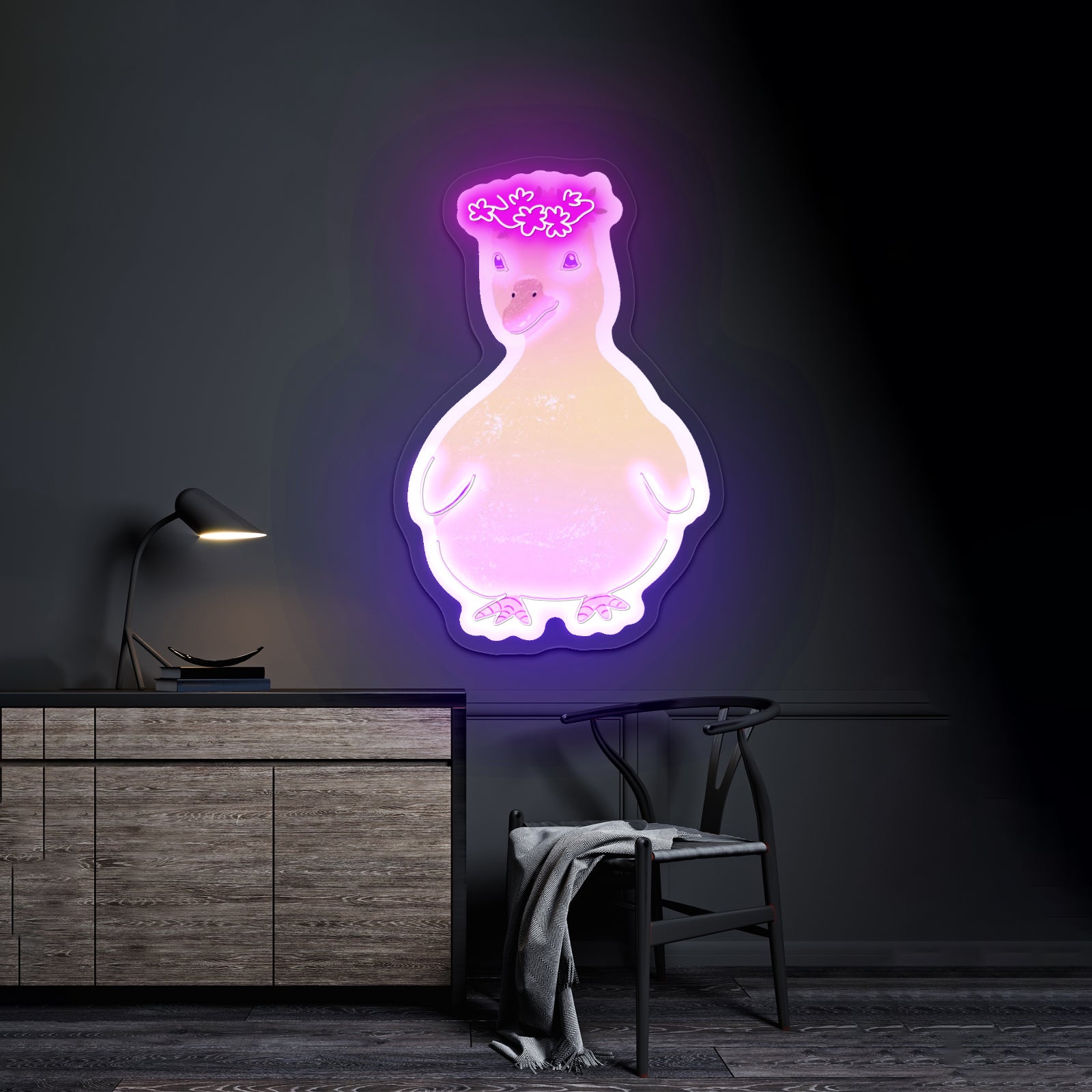 Cute Duck Flower Crown Neon Signs