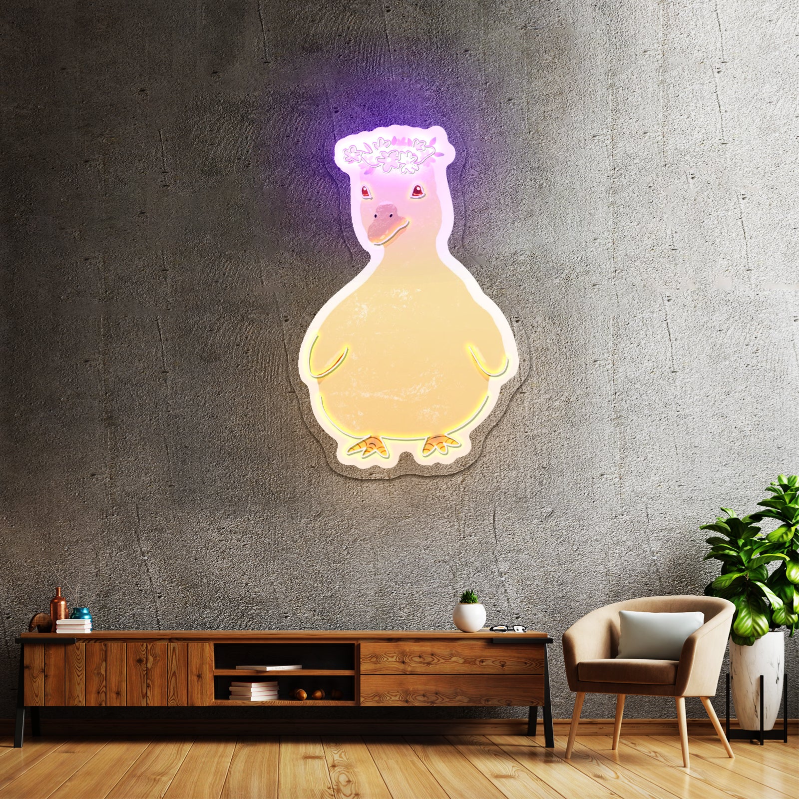 Cute Duck Flower Crown Neon Signs