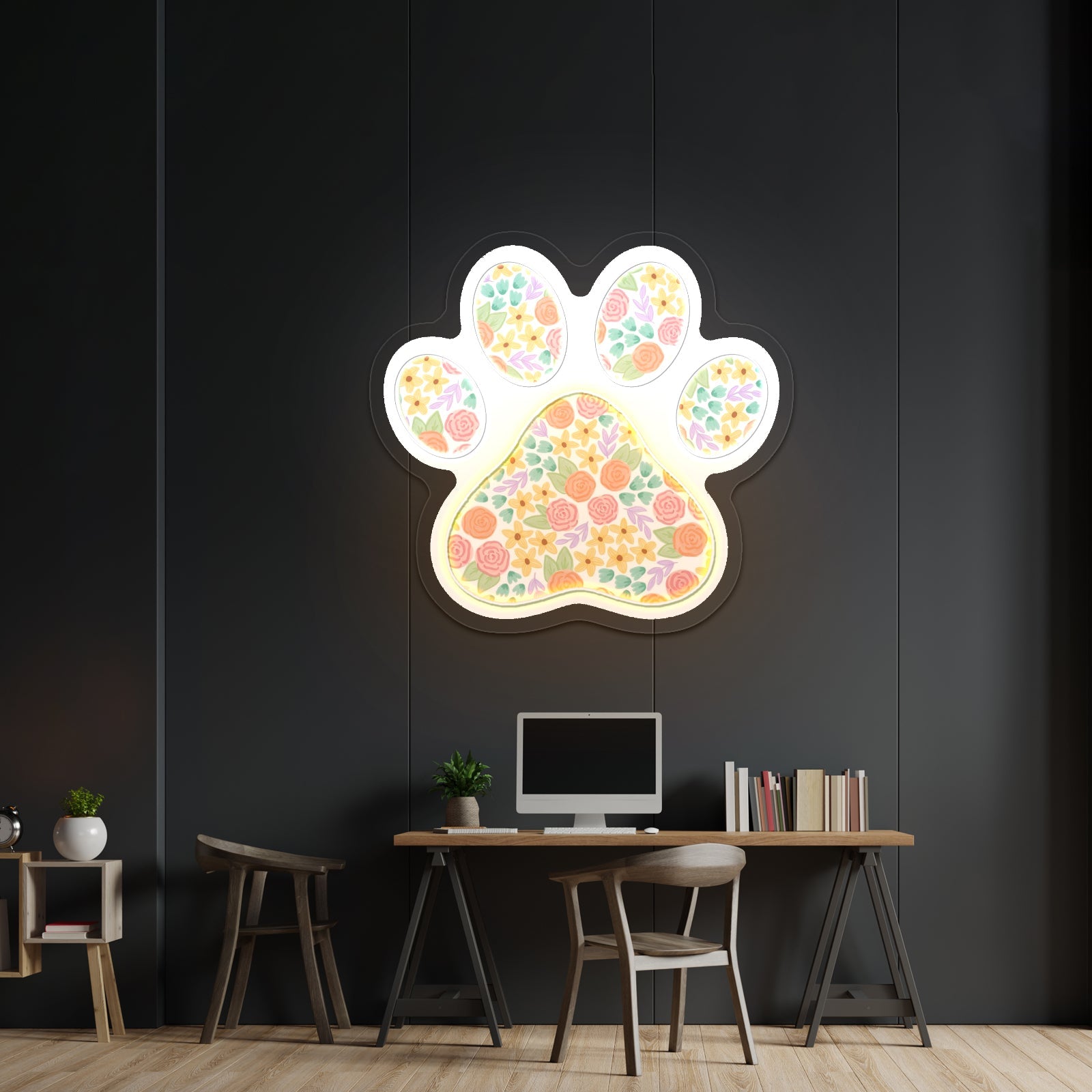 Cute Floral Paw Print Cute Neon Signs For Pet Lover - Shineneon