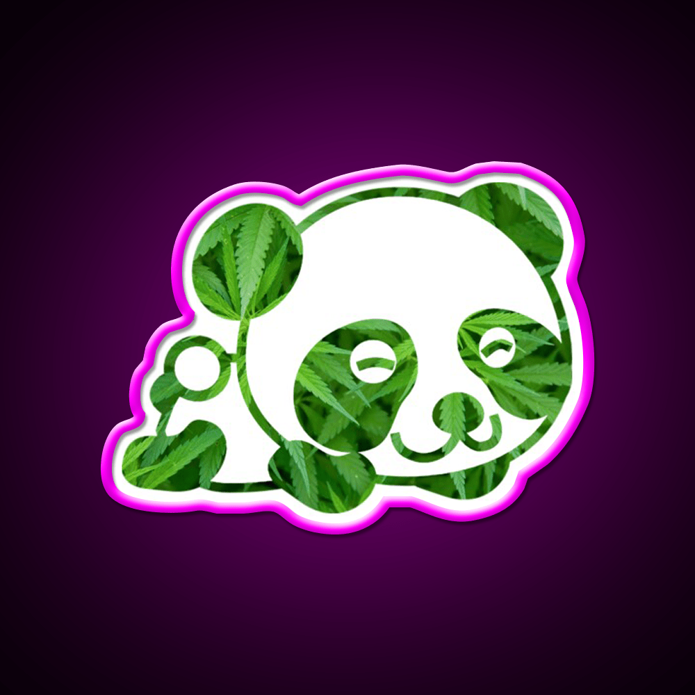 Cute Funny Panda Panda Hemp Inspired Green Leaf Led Neon Sign Rgb Color - Shineneon