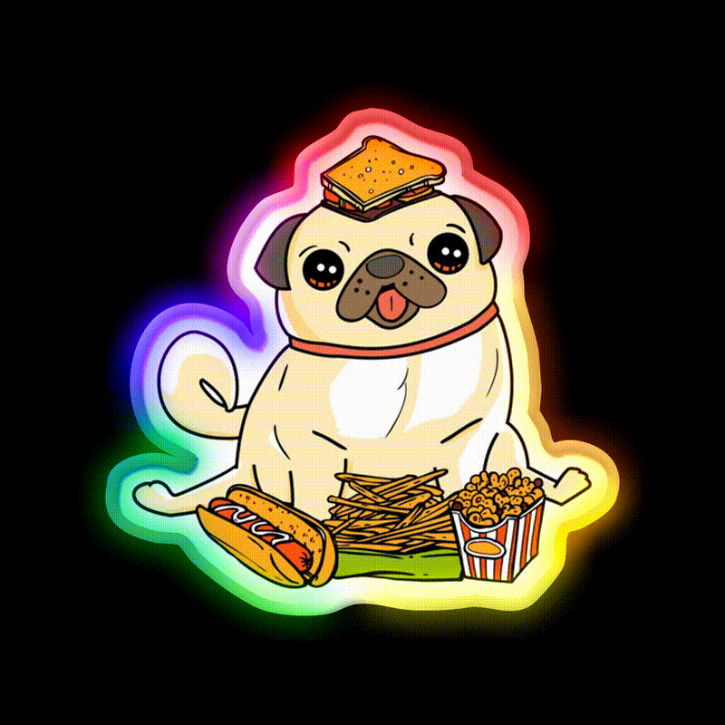 Cute Funny Pug Puppy Dog Food Addict Led Neon Sign For Burger Place Rgb Color