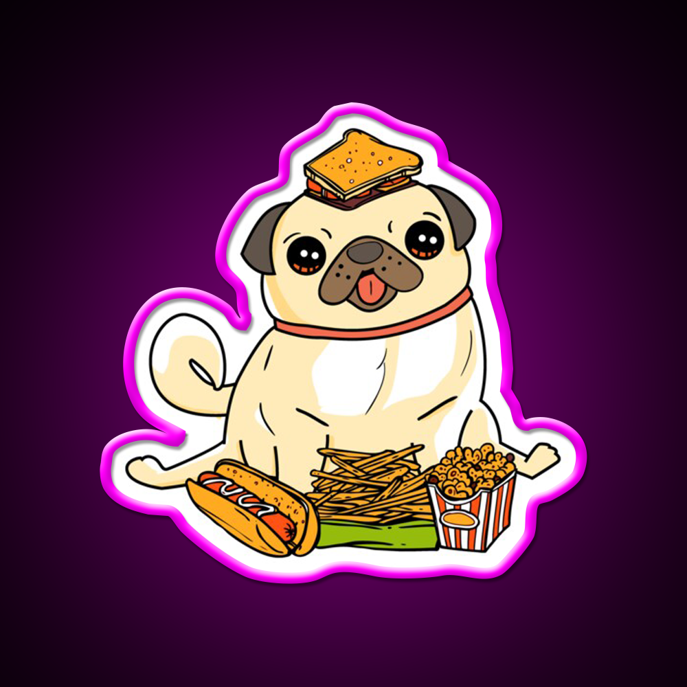 Cute Funny Pug Puppy Dog Food Addict Led Neon Sign For Burger Place Rgb Color