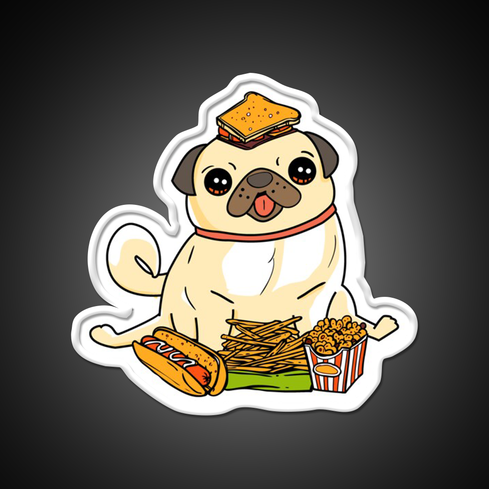 Cute Funny Pug Puppy Dog Food Addict Led Neon Sign For Burger Place Rgb Color