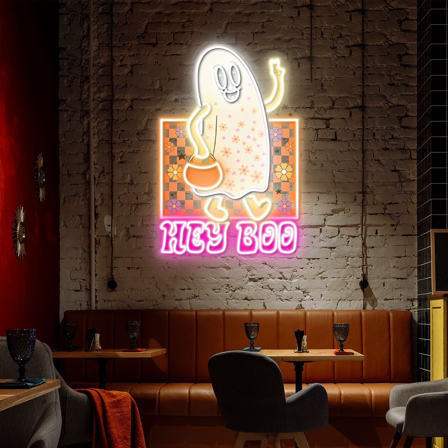 Cute Ghost Hey Boo Halloween Acrylic Led Neon Sign | Shineneon