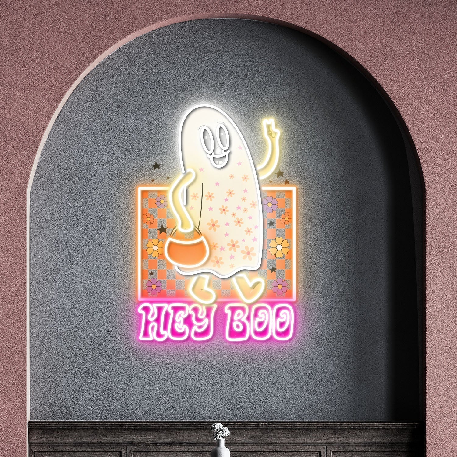 Cute Ghost Hey Boo Halloween Acrylic Led Neon Sign | Shineneon