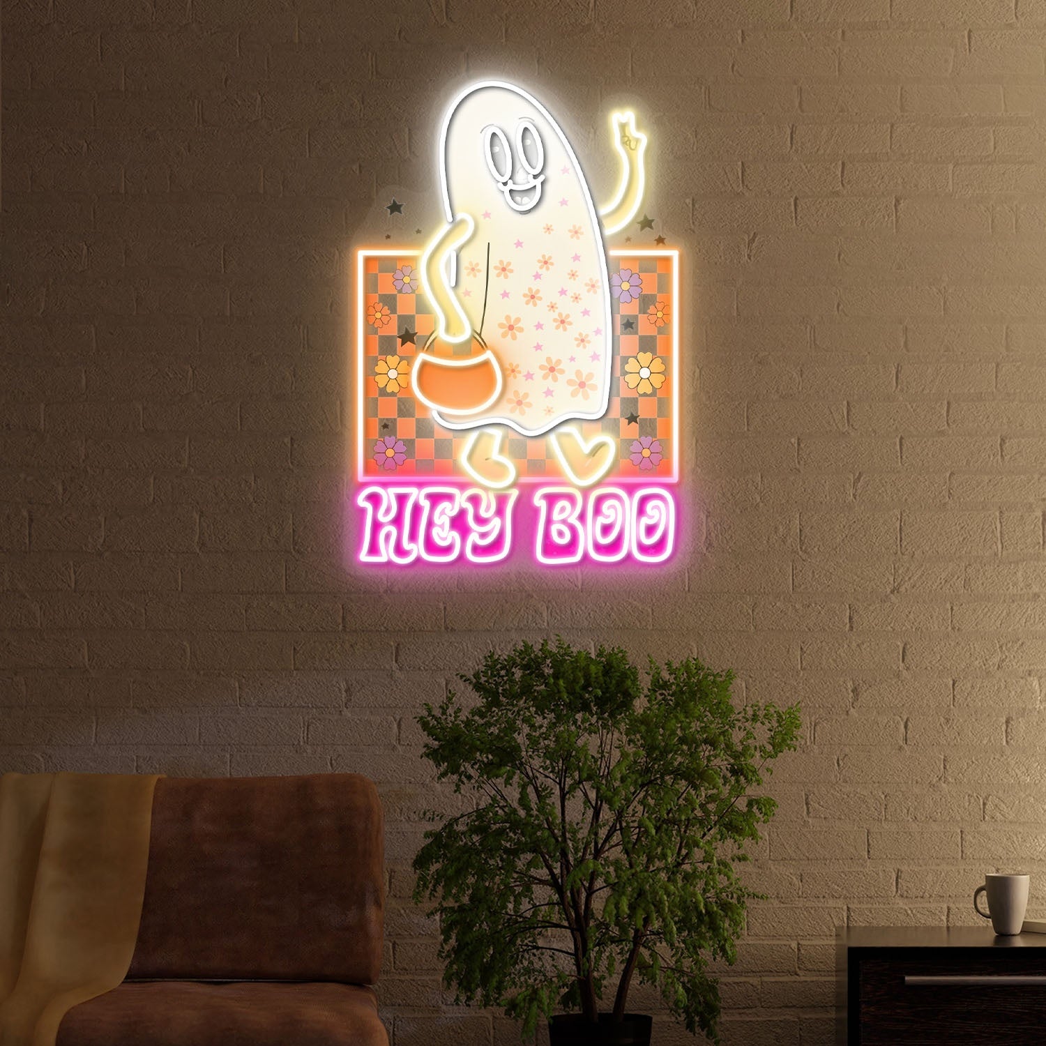 Cute Ghost Hey Boo Halloween Acrylic Led Neon Sign | Shineneon