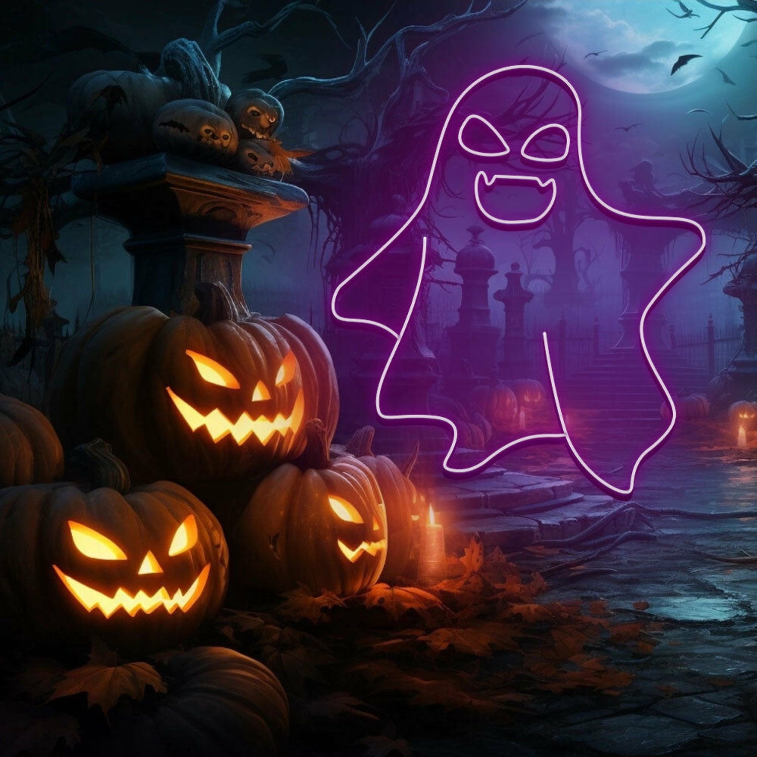 Cute Ghost Led Neon Sign Halloween Wall Art For Spooky Decoration | Shineneon