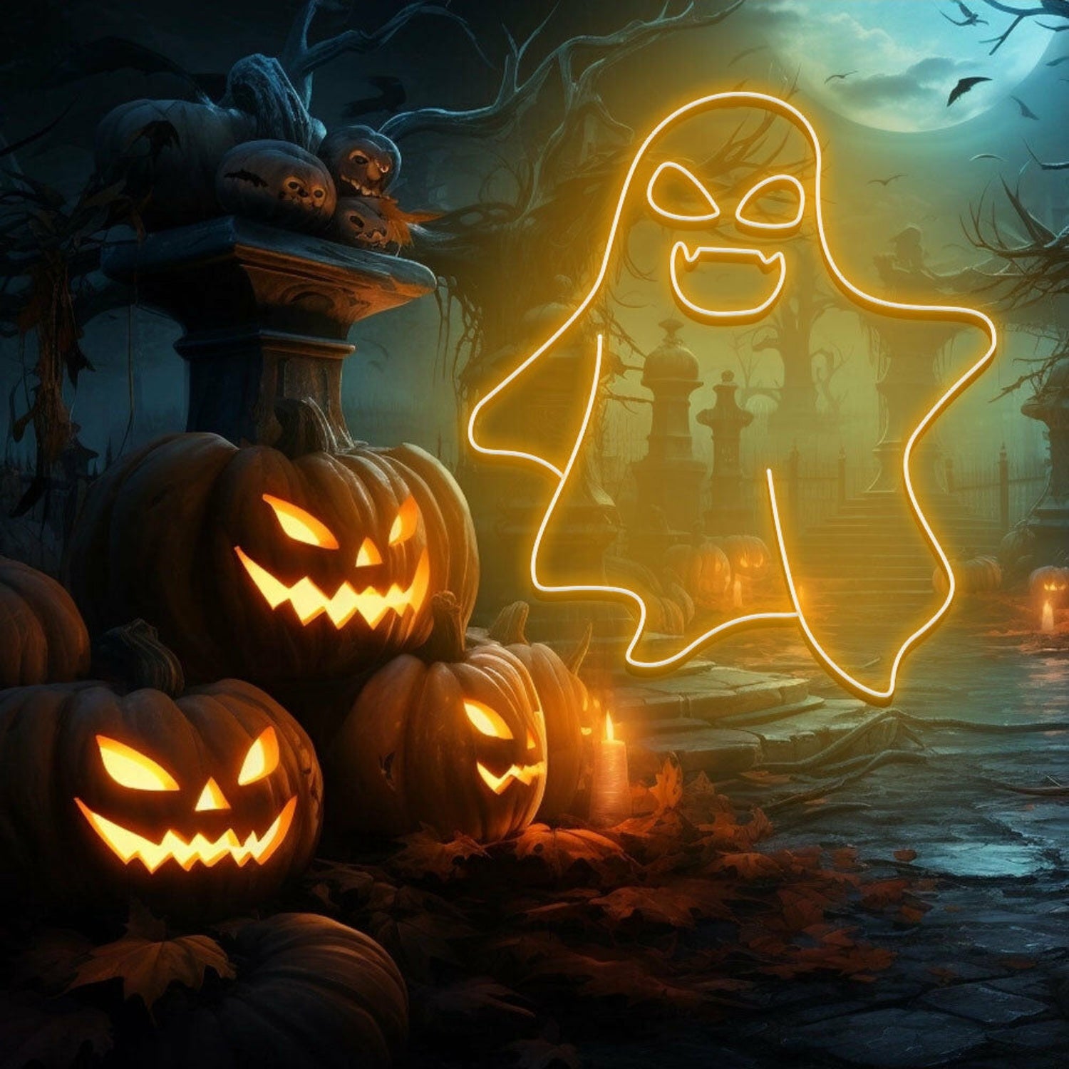 Cute Ghost Led Neon Sign Halloween Wall Art For Spooky Decoration | Shineneon