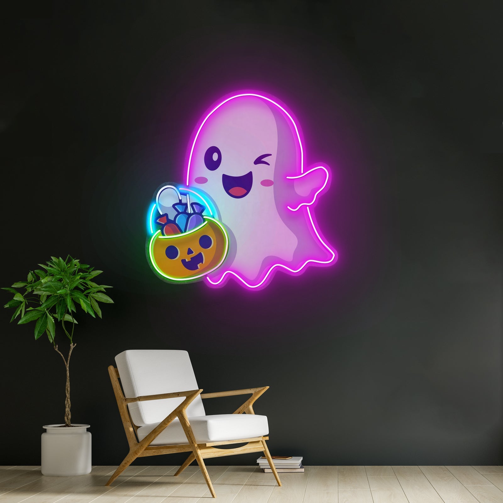 Cute Ghostface Giving Treats Led Neon Sign Light Custom Led Signs - Shineneon