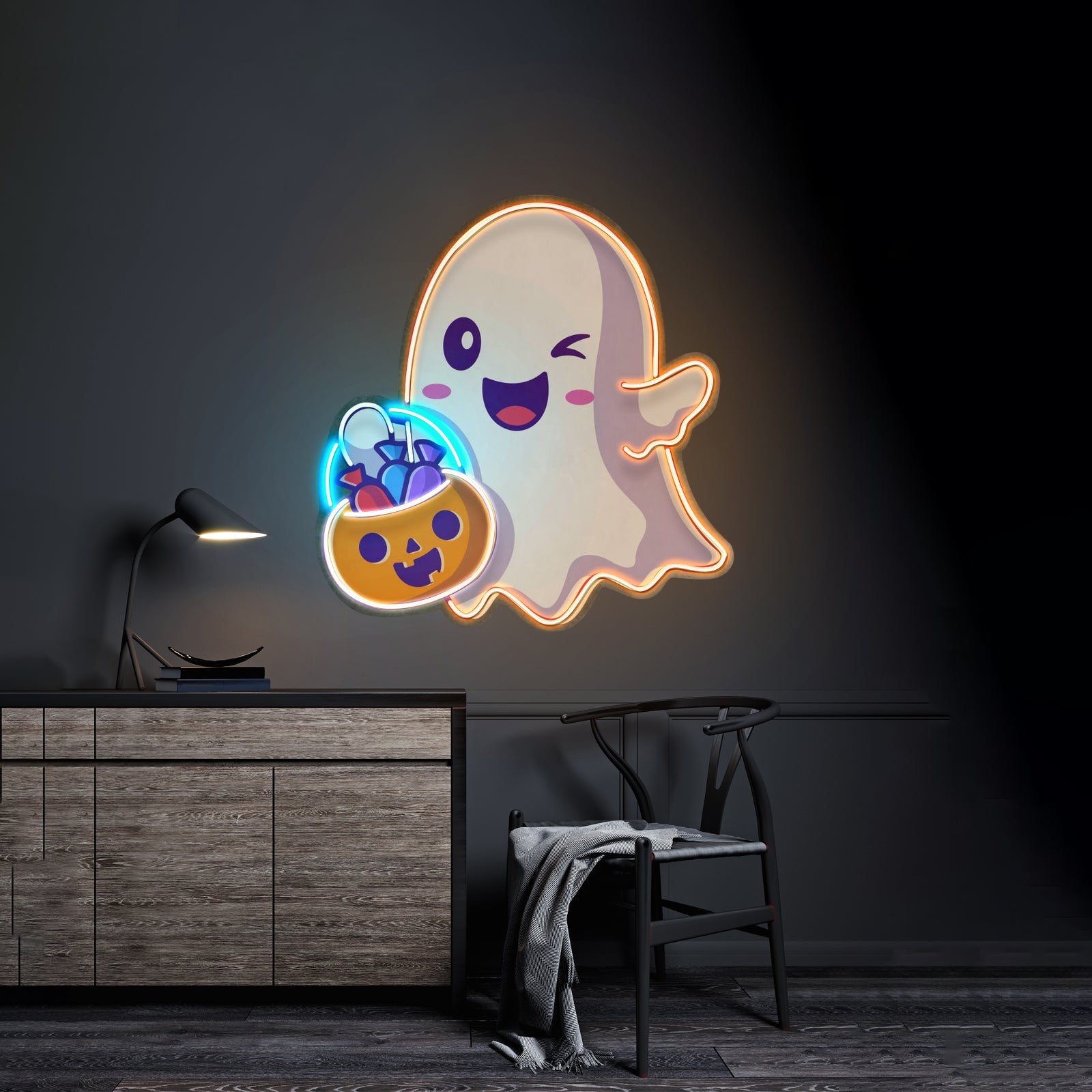 Cute Ghostface Giving Treats Led Neon Sign Light Custom Led Signs - Shineneon